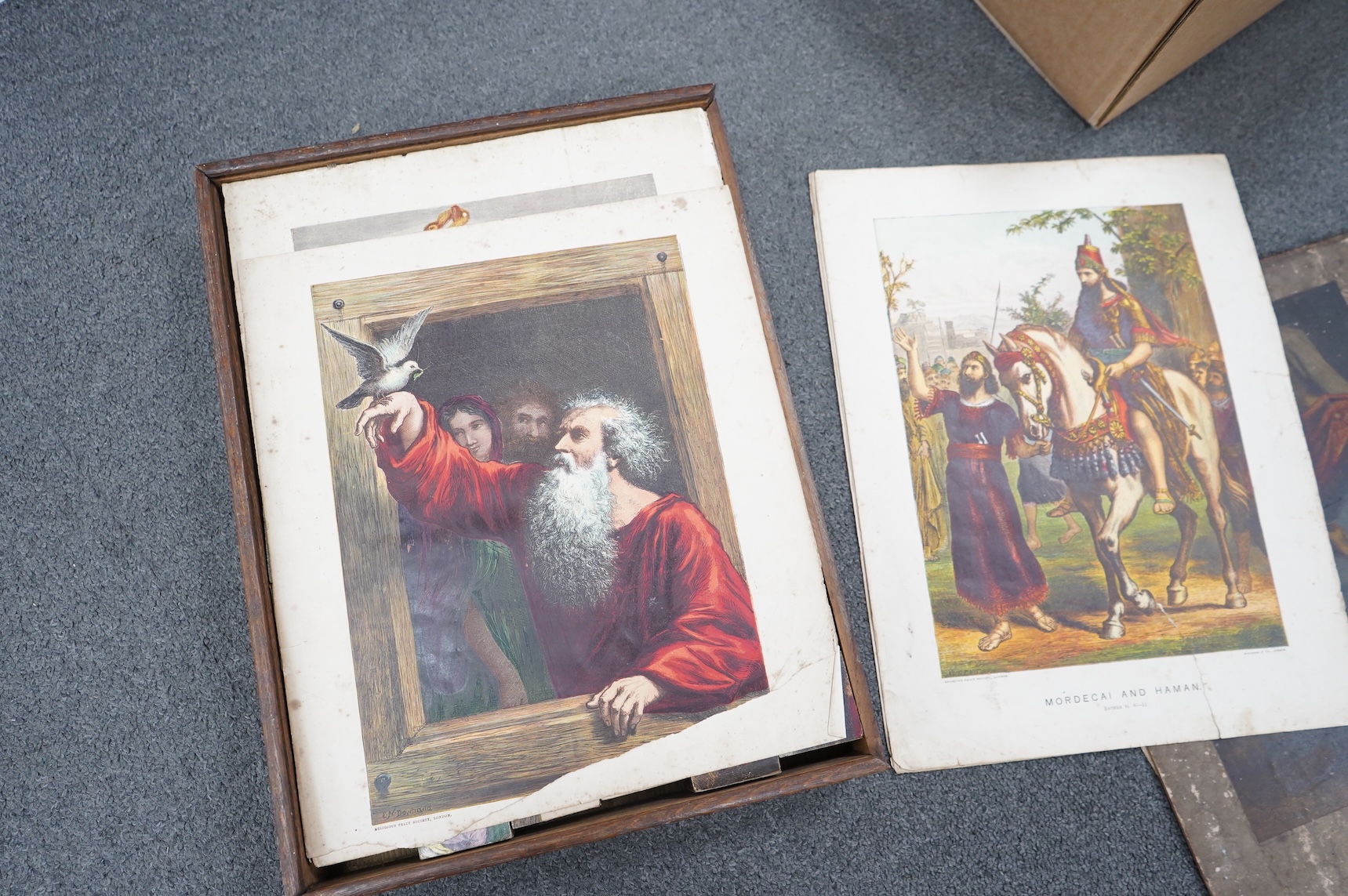 A collection of 19th century toys including; an early Jaques Ping Pong or Gossima set in an illustrated wooden case, a Crandall’s John Gilpin wooden horse with folded linen backed poster, ‘The Adventures of John Gilpin’